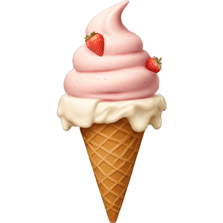 Cream and strawberry ice cream with beige cone aesthetic emoji