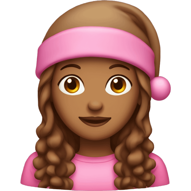 brown skinned woman with brown eyes and long hair in pink christmas hat  emoji