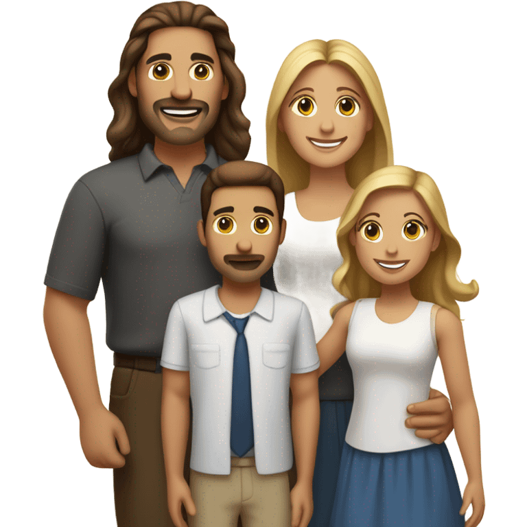 Puerto rican beard short brown hair  husband with blond long hair wife and brown long hair daughter Family  emoji