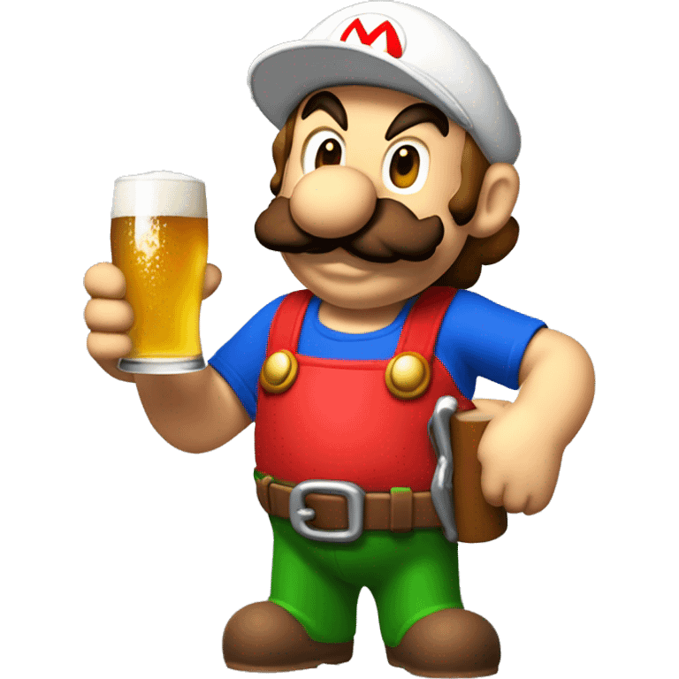 Mario plumber drinking beer with a shirt that says “HOPE” with a pipe wrench logo emoji