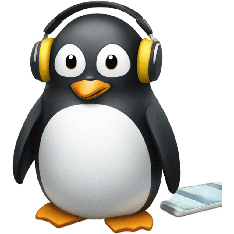 penguin with laptop and headphone emoji