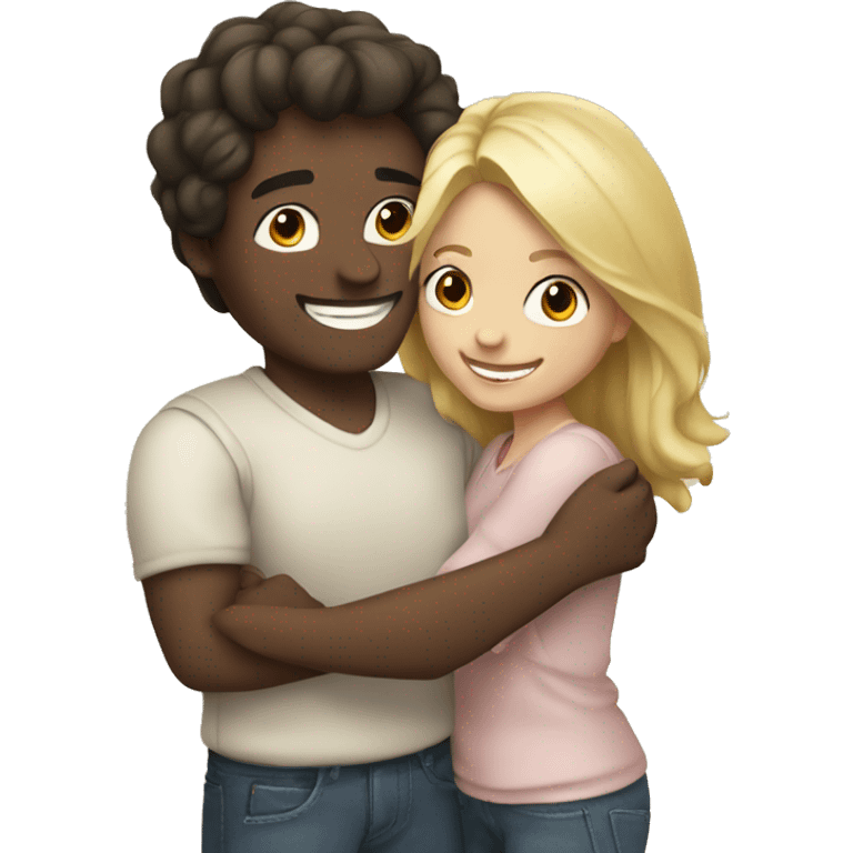 couple hug with warm smiles, blond girl & darkhaired guy  emoji