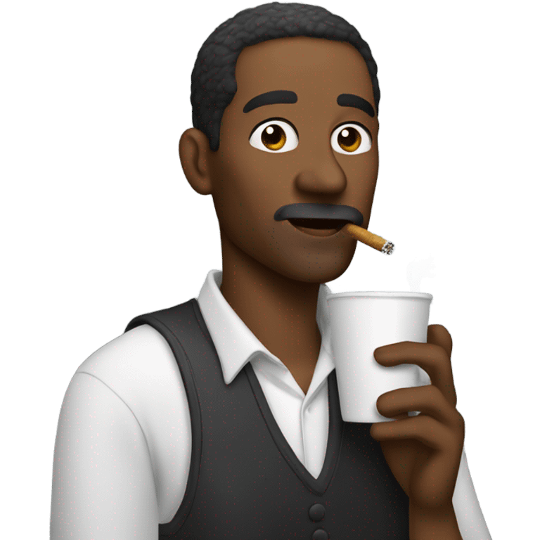 Man sipping out of cup with a smoke in the other hand  emoji