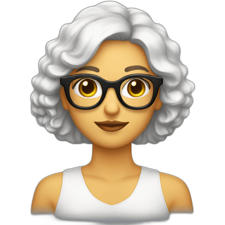 mujer piel blanca gafas pelo negro largospaguetti y camarones emoji