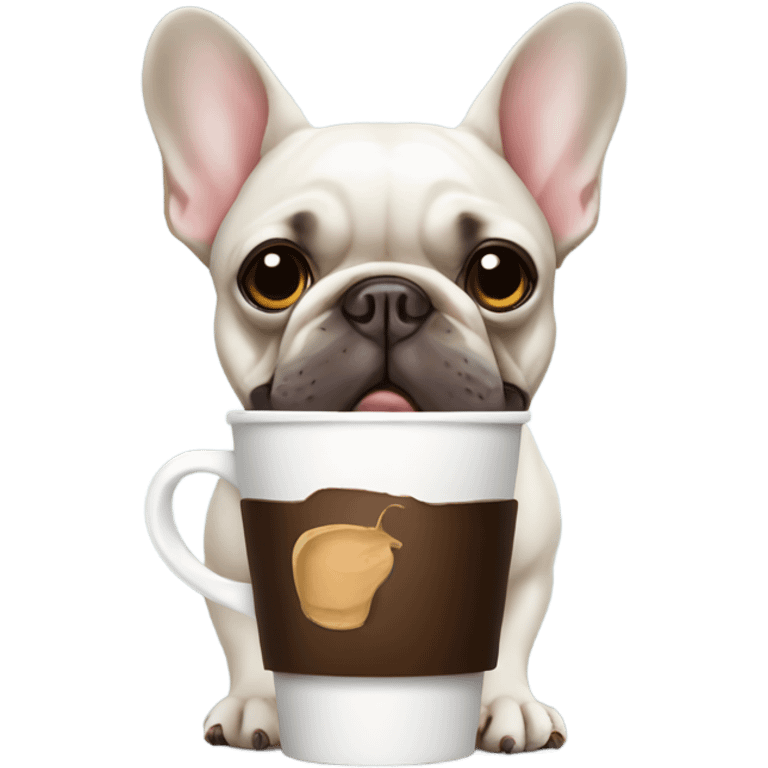 French bulldog with coffee emoji