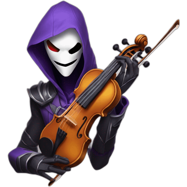 Jhin from league of legend playing the violin and wearing his mask on his face emoji