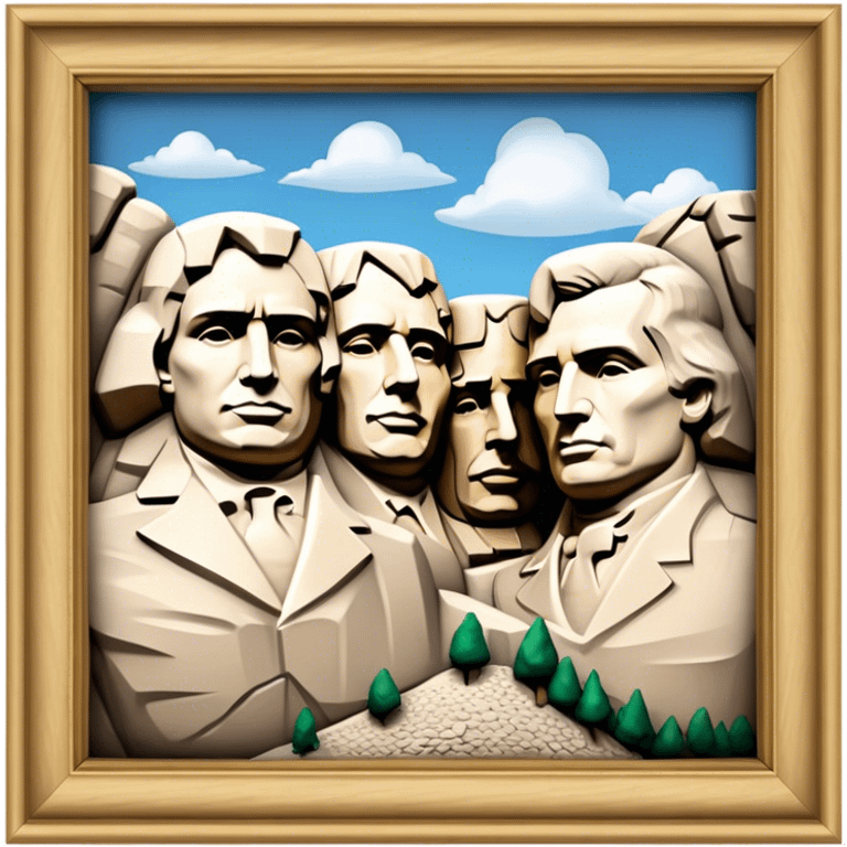 Cinematic Realistic Mount Rushmore Landmark Emoji, showcasing monumental carved presidential faces rendered with crisp textures and dynamic, historical lighting. emoji