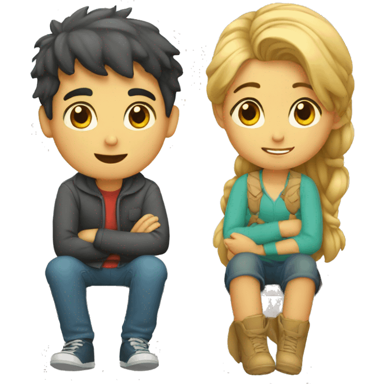 boy and girl sitting and thinking  emoji