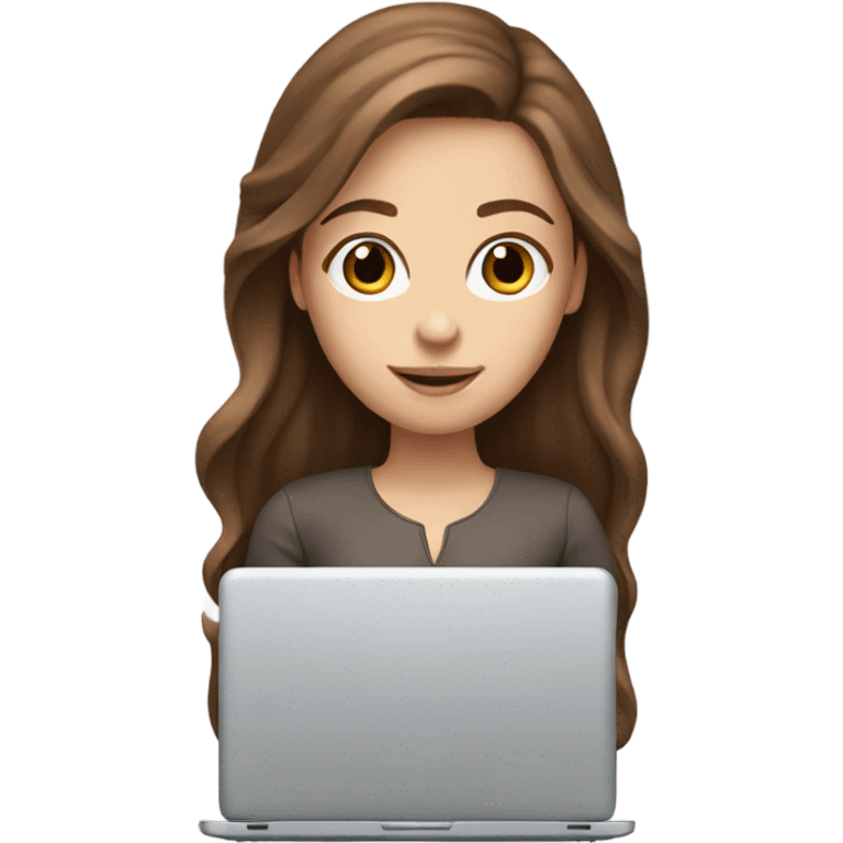 White girl with long brown hair and brown eyes with laptop emoji