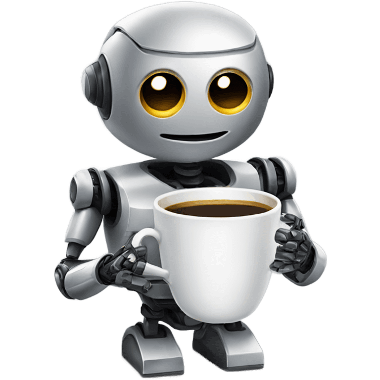 robot with a cup of coffee emoji