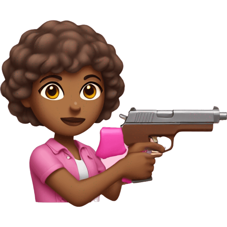 Brown Girl holding pink gun emoji