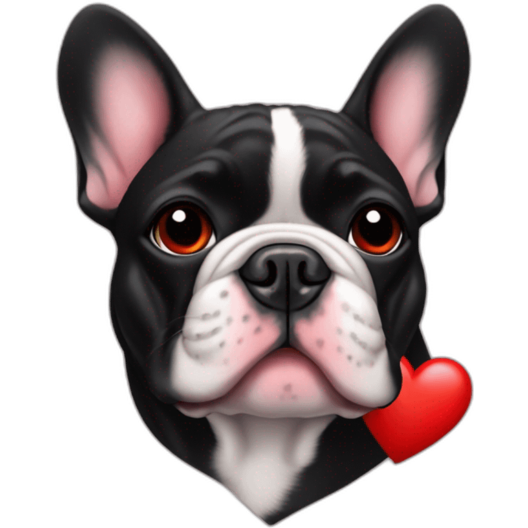 black french bulldog head in red heart emoji