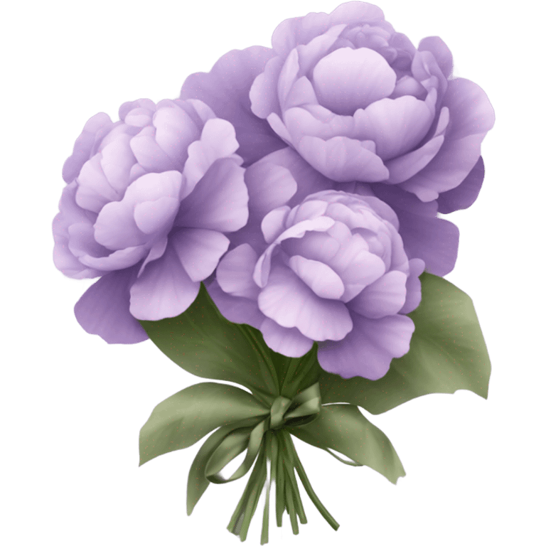 A bouquet of soft lavender pansies and blush pink peonies wrapped in silky violet ribbon emoji