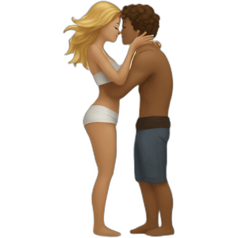 at the beach young metis man and white woman kiss love emoji