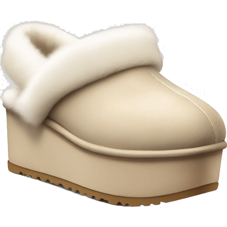 Beige colored Ugg slipper platforms with white fur  emoji