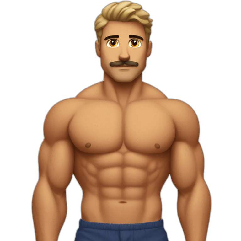  lifeguard guy, tanned, chest hair, simple mustache and hyper muscular pecs emoji