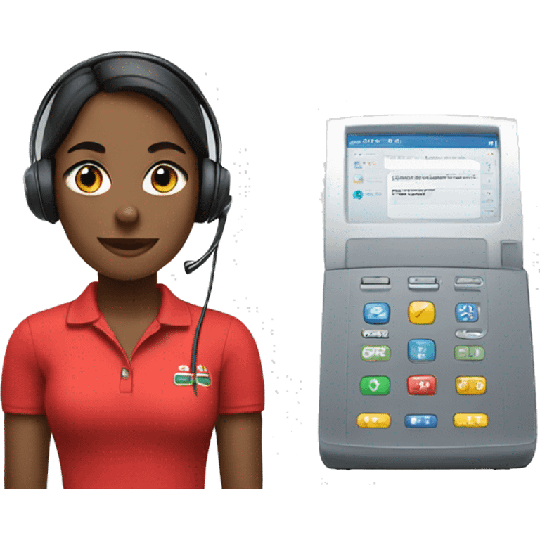 Female customer service agent with headset wearing a red polo shirt emoji