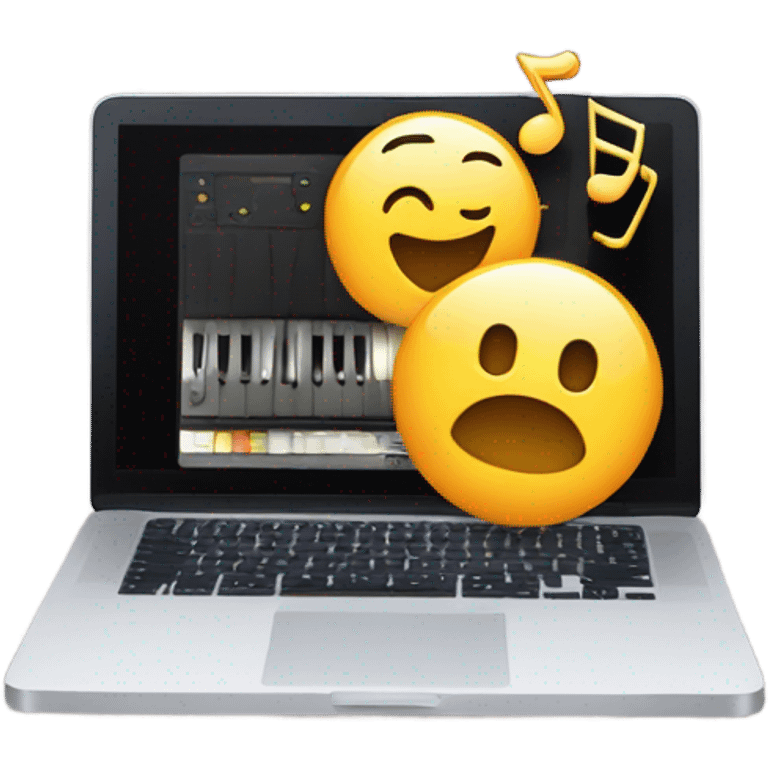 Smartphone and Macbook with Music in  emoji