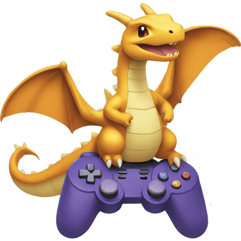 Dragonite playing a video game pokemon emoji