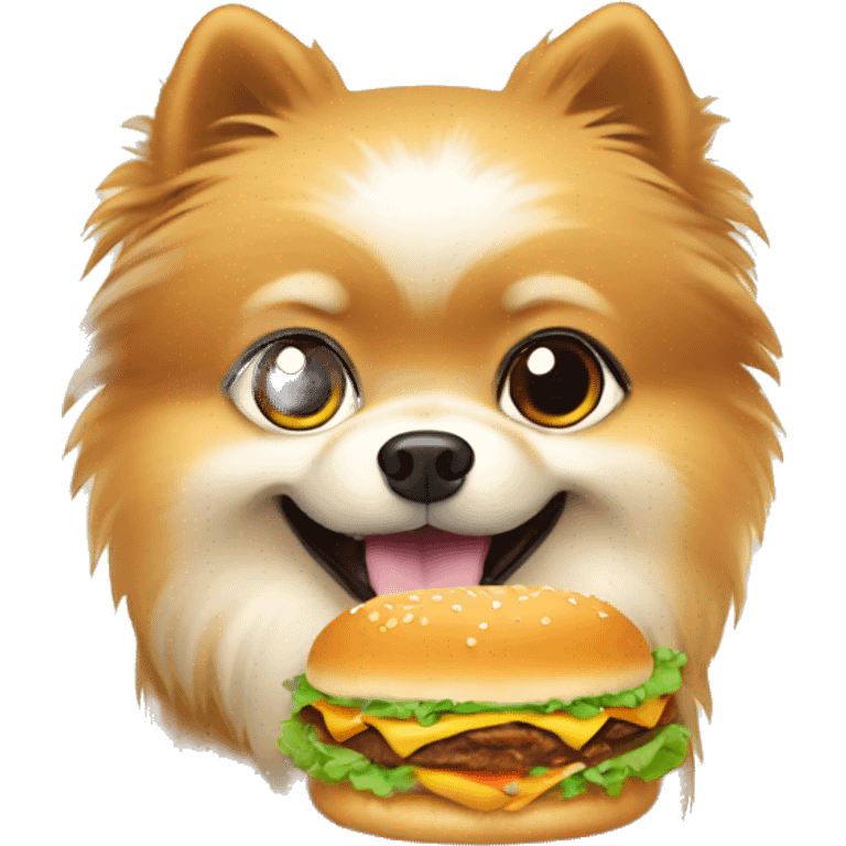 Pomeranian holding an hamburger  emoji