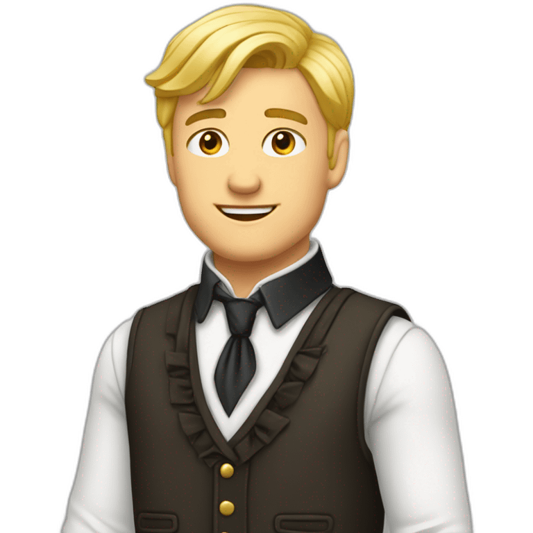 Homme blond avec un jabot un gilet de costume et une chemise emoji