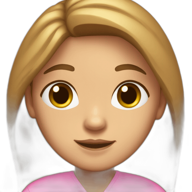 Tan this girl, a speech therapist, with light skin, Brown mild-long hair, Brown eye, a big stile, wearing a pink t-shirt and a medical coat emoji