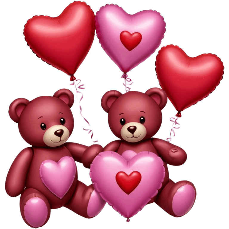 maroon love letter, three metallic pink heart-shaped balloons and red kisses and love teddy bear emoji