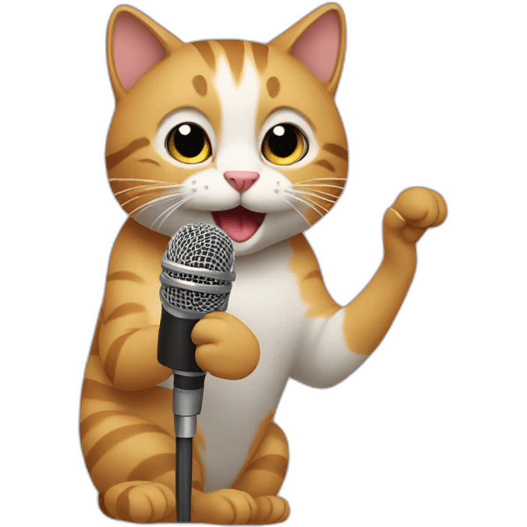 Cat holding mic and singing emoji