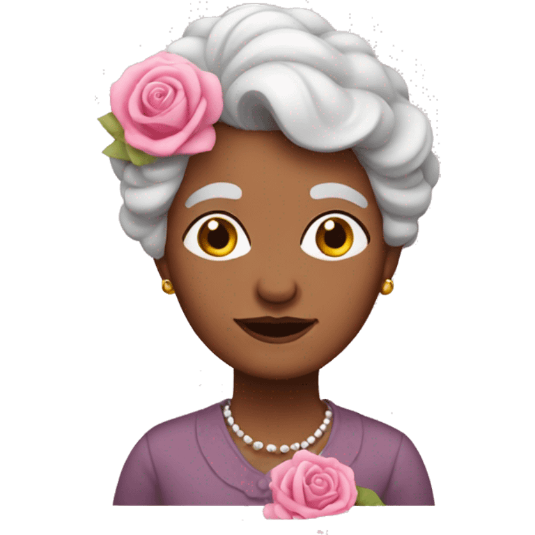 Pink granny with pink hair and roses emoji