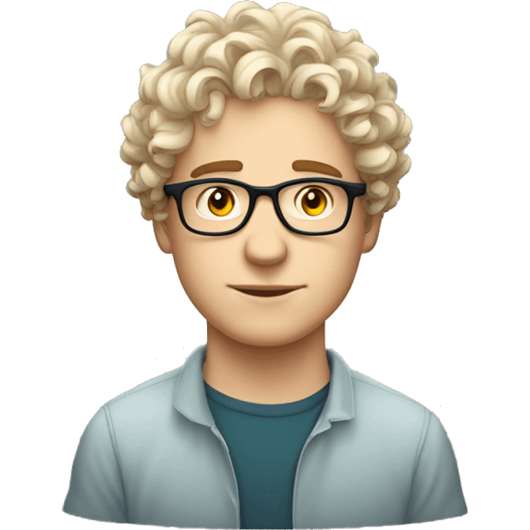 Young white man. short lose curly hair and glasses. Pixart style emoji