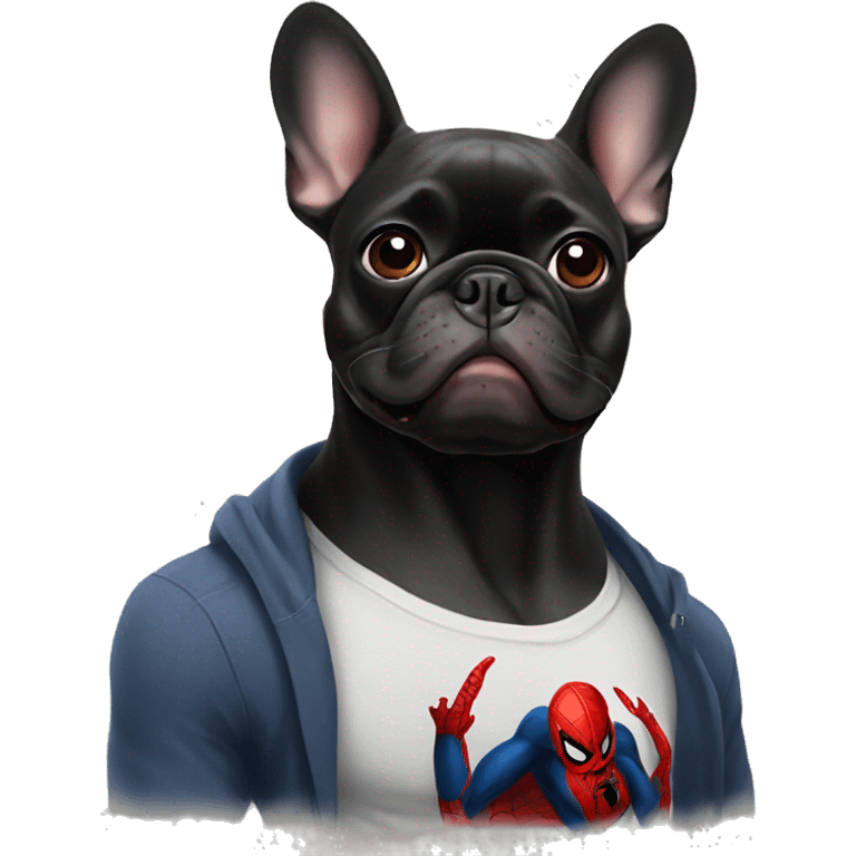 Black French bulldog spiderman emoji