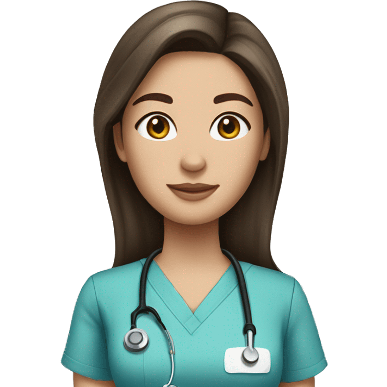 pretty brunette with fair skin nurse with long hair in scrubs emoji