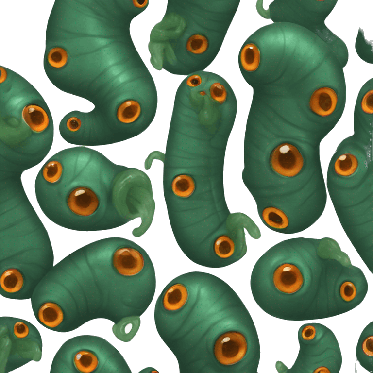 Eight-eyed Dark green and orange medicinal leech with oral suction and caudal suction emoji