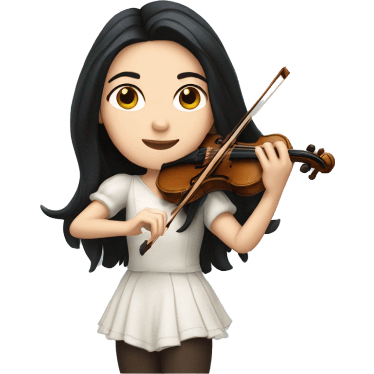 White girl with long black hair playing the violín emoji