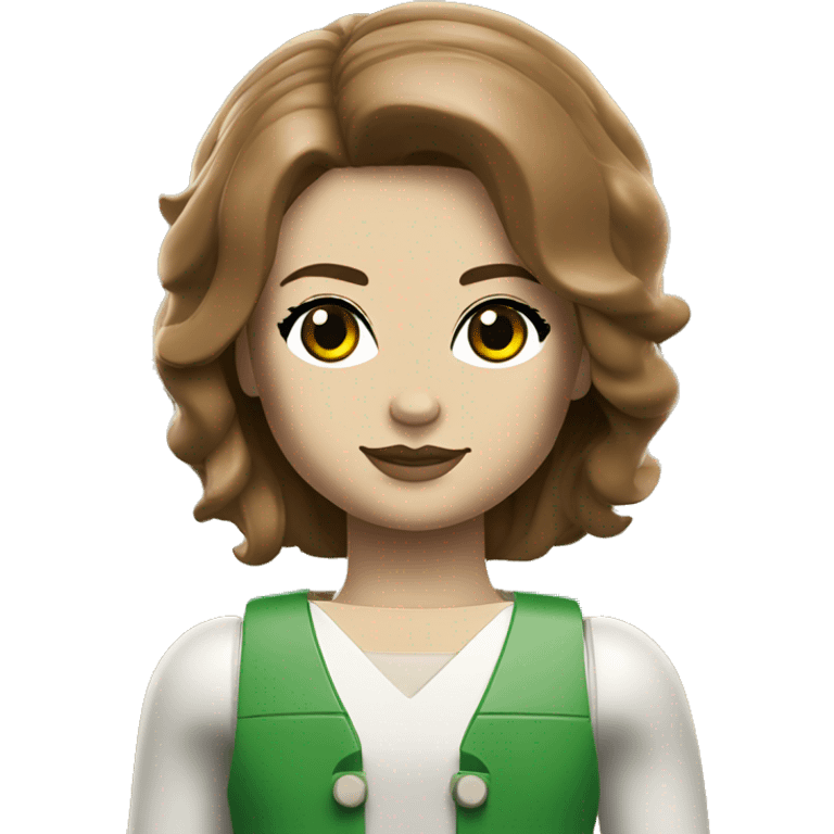 Lego Girl white skin brown hair flip hairstyle green eyes emoji