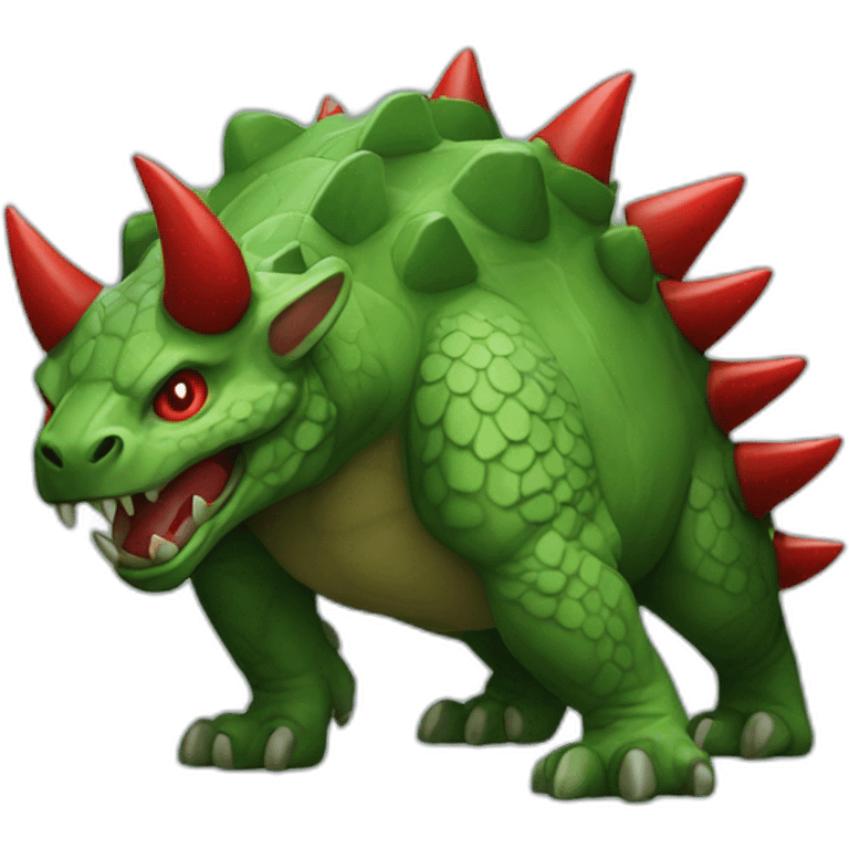 Green Tarasque paws feets and back covered with red horns emoji