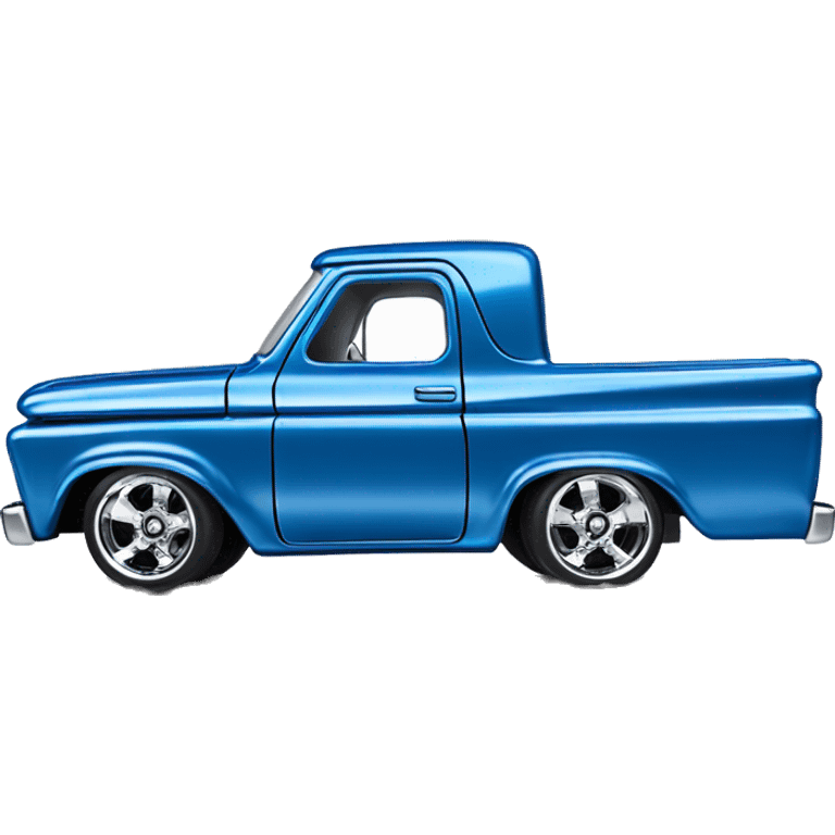 Side shot, Hot wheels, Hot rod, panel truck, 1964 with exposed chrome exhaust pipes, blue, large wheels in back small front wheels  emoji