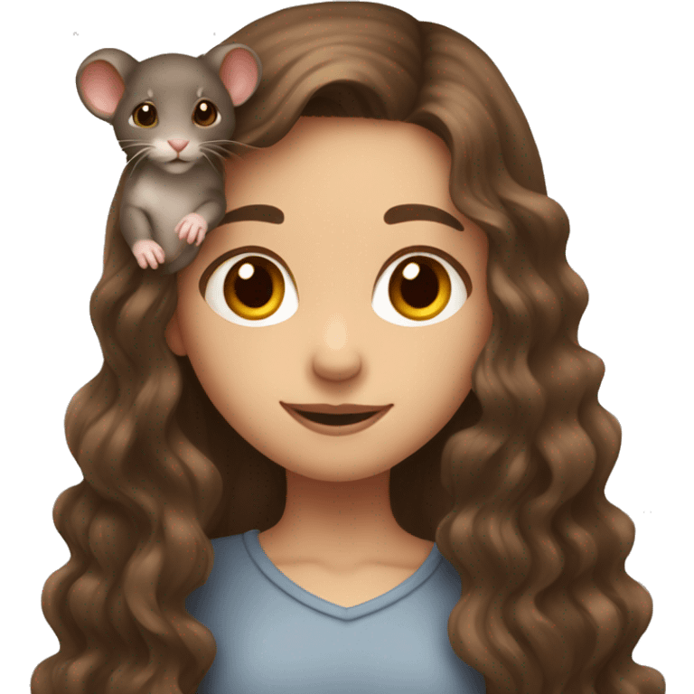 cute girl with long wavy brown hair holding a rat emoji