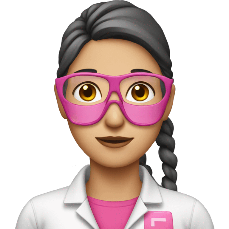 female chemical engineer wearing pink emoji