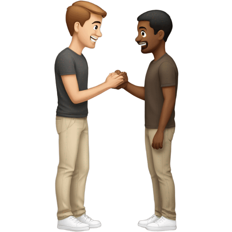 Brown short hair man proposing to another brown short hair man emoji