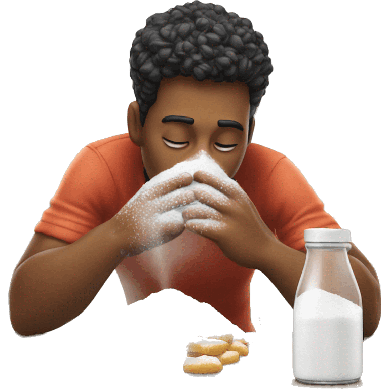 Person sniffing powdered sugar on a table  emoji