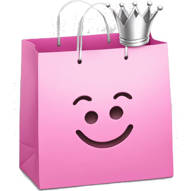 shopping bag pink with silver crown in front emoji