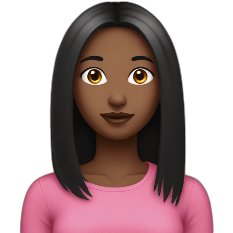 Pretty black girl with black long straight hair with a pink top  emoji