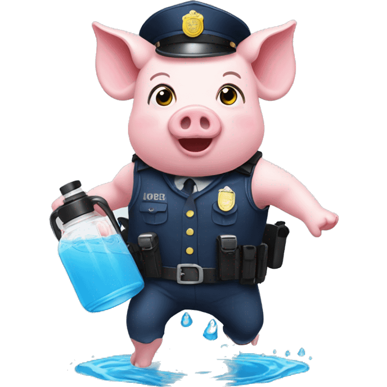 piggies in police outfit with falling empty water jug emoji