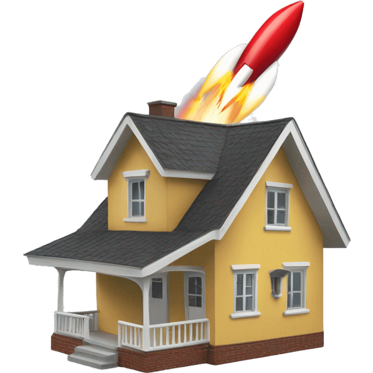 house with rocket launching up out of roof emoji