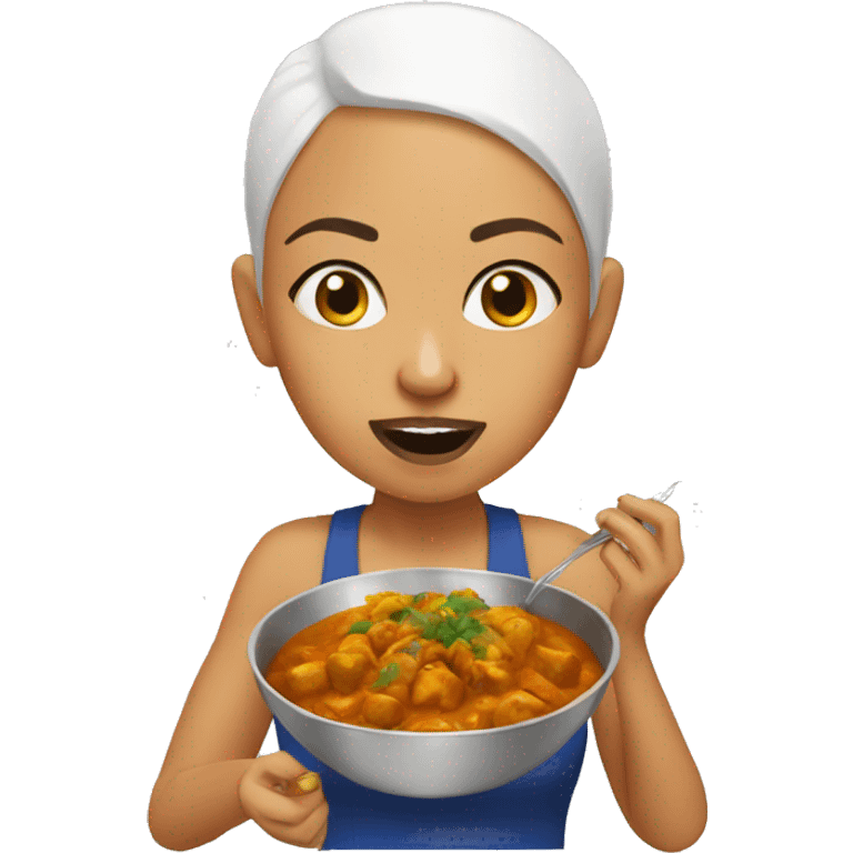 Bald Mexican girl eating curry  emoji