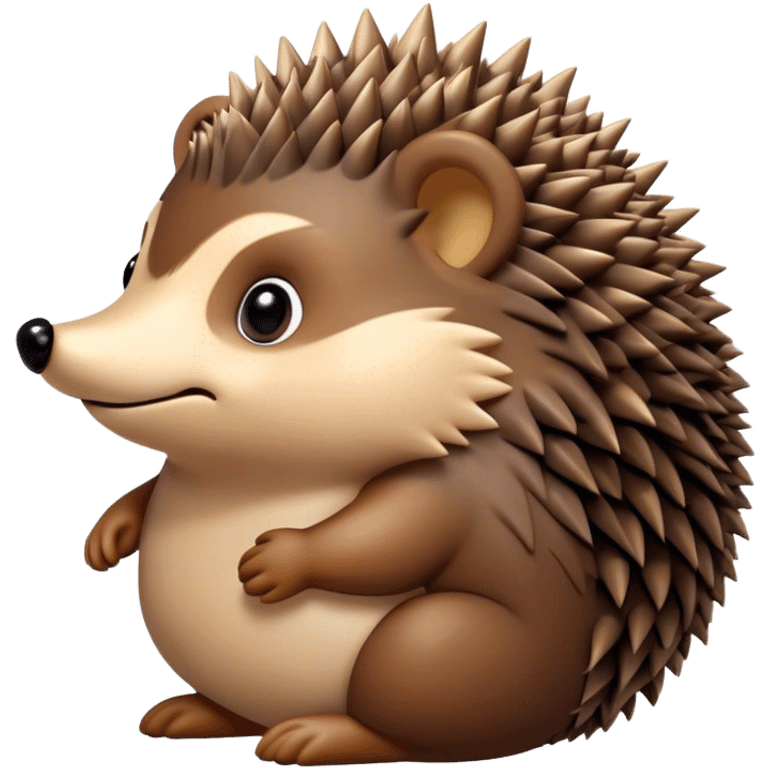 Cinematic Noble Hedgehog Portrait Emoji, Poised and regal, with a compact, spiky build and a rich, earthy Fur of brown spines and a soft underbelly, deep-set soulful beady eyes, Simplified yet sharp and sophisticated features, highly detailed, glowing with a warm, dignified glow, high shine, intelligent and endearing, stylized with an air of woodland charm, focused and attentive, soft glowing outline, capturing the essence of a watchful and confident little hedgehog, so majestic it feels as though it could scurry out of the screen with effortless authority! emoji