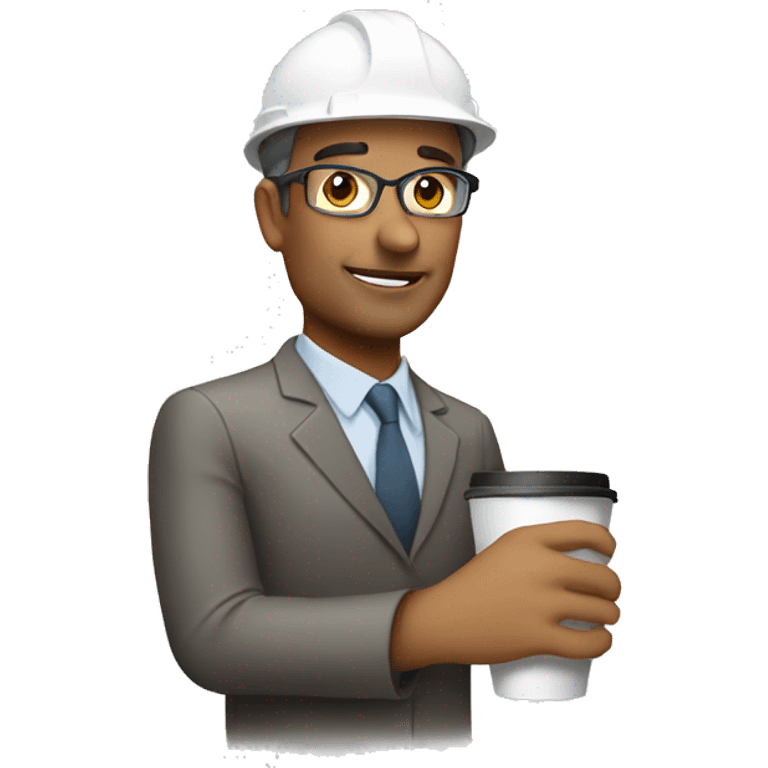 Civil engineer with white helmet holds coffee emoji