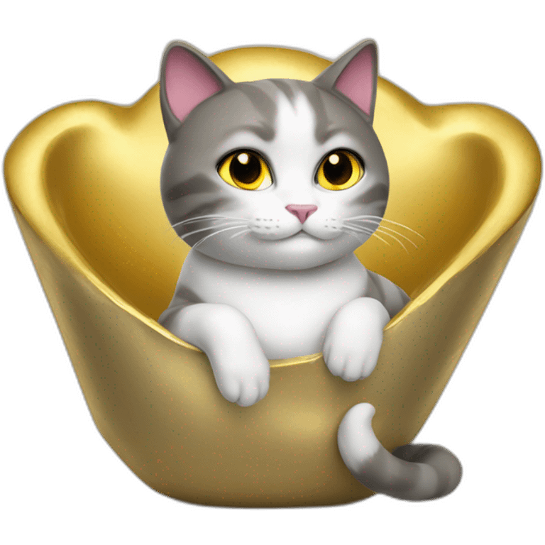 cat secretary sitting on top of the gold cloud emoji