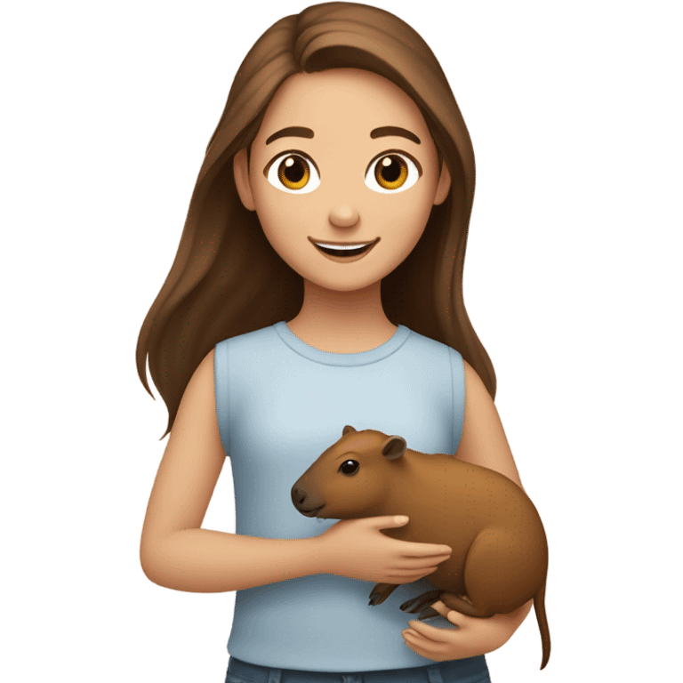 happy little girl young girl with brown hair holding capybara  emoji